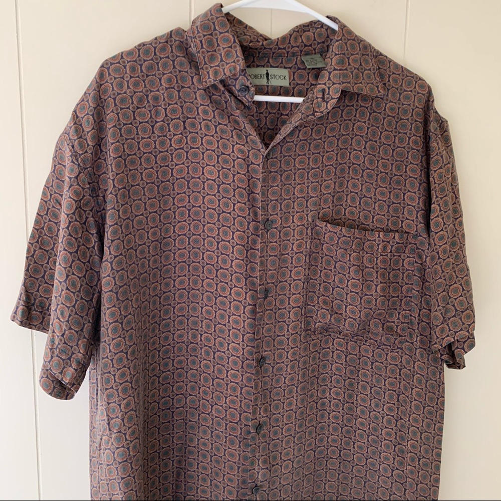 Vintage | Patterned Silk Short Sleeve Button Down